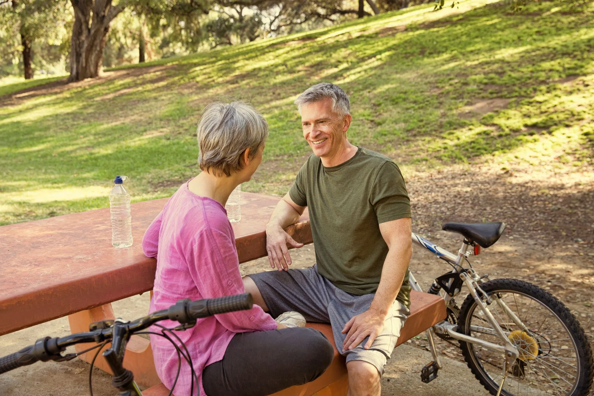Couple enjoying a bicycle ride together